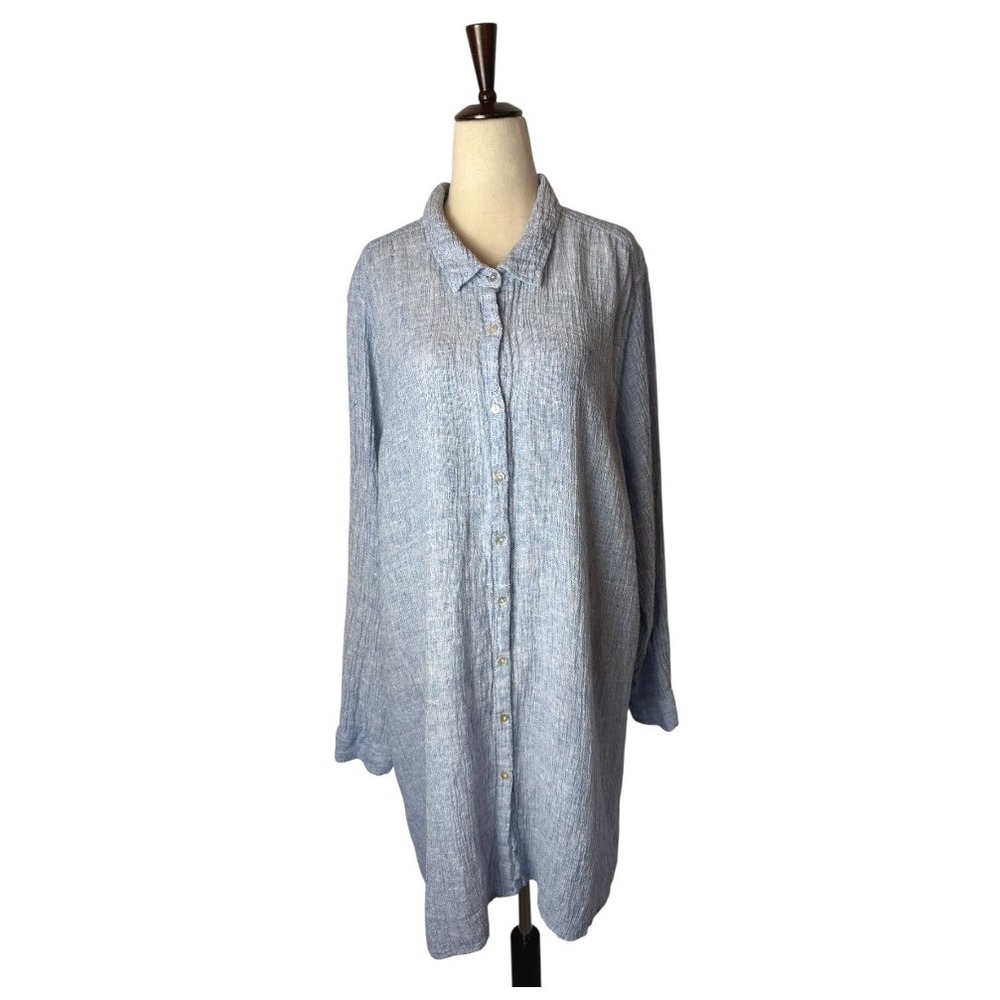 Tahari Light Blue Button-Front Tunic